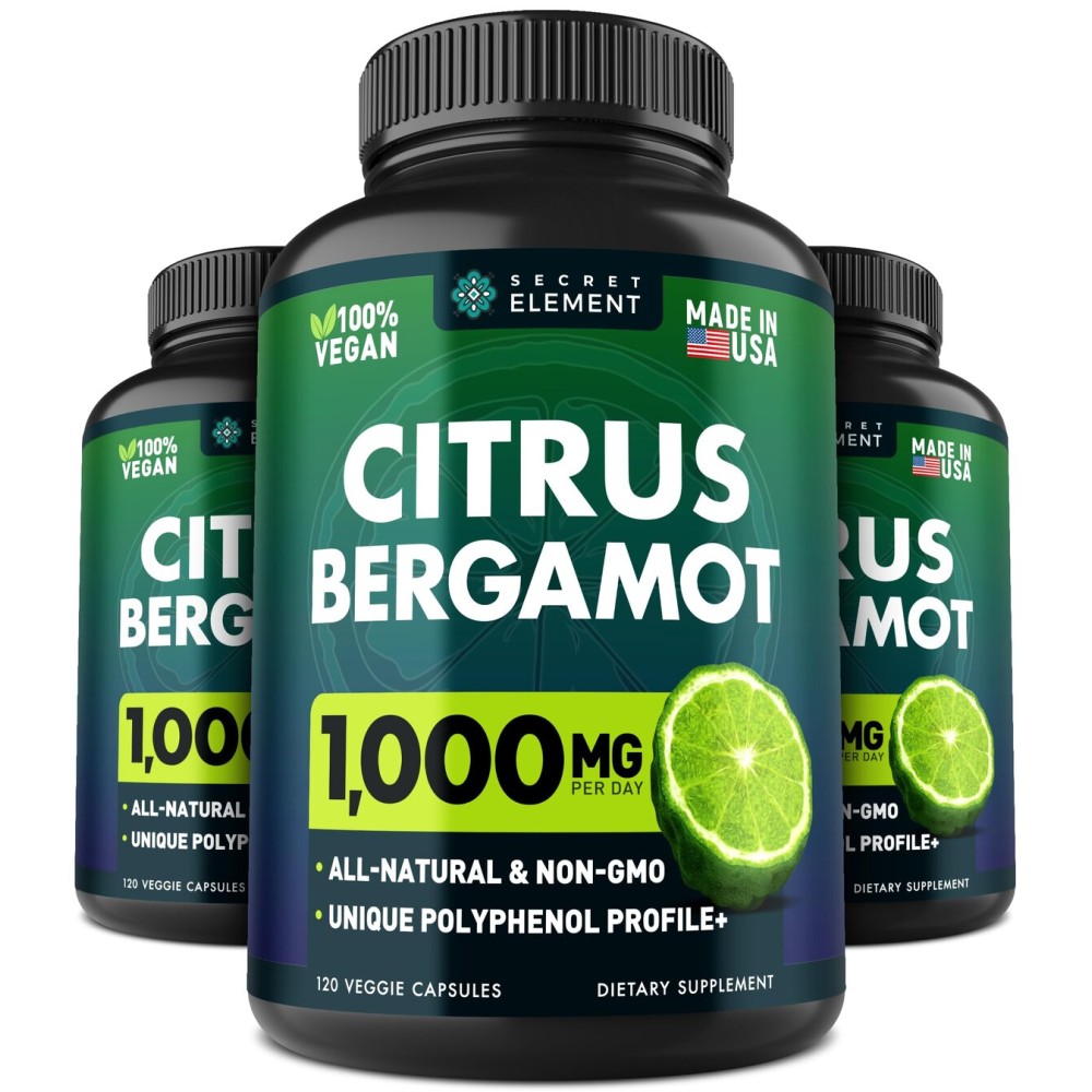 Secret Element 3 Pack Citrus Bergamot Extract 1000mg, Supplement for Heart, Immune System Support, and Healthy Aging - Pure 360 Vegan Capsules