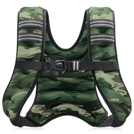 ZELUS Weighted Vest, 6lb/8lb/12lb/16lb/20lb/25lb/30lb Weight Vest for Men Women with Storage Pocket & Reflective Strips for Workout Strength Training Running Muscle Building, Forest Green Camo (12 lb)