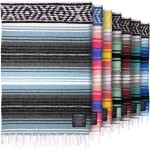 Hydration Nation Authentic Large Handwoven Mexican Blanket - Soft Yoga- Durable Serape- Lightweight Falsa, Beach, Camping, Picnic, Outdoor Blanket 70x50 - Aqua Sky
