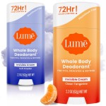 Lume Whole Body Deodorant - Invisible Cream Stick - 72 Hour Odor Control - Doctor Developed - Aluminum Free, Baking Soda Free and Skin Loving - 2.2 Ounce (2 pack) (Soft Powder & Clean Tangerine)