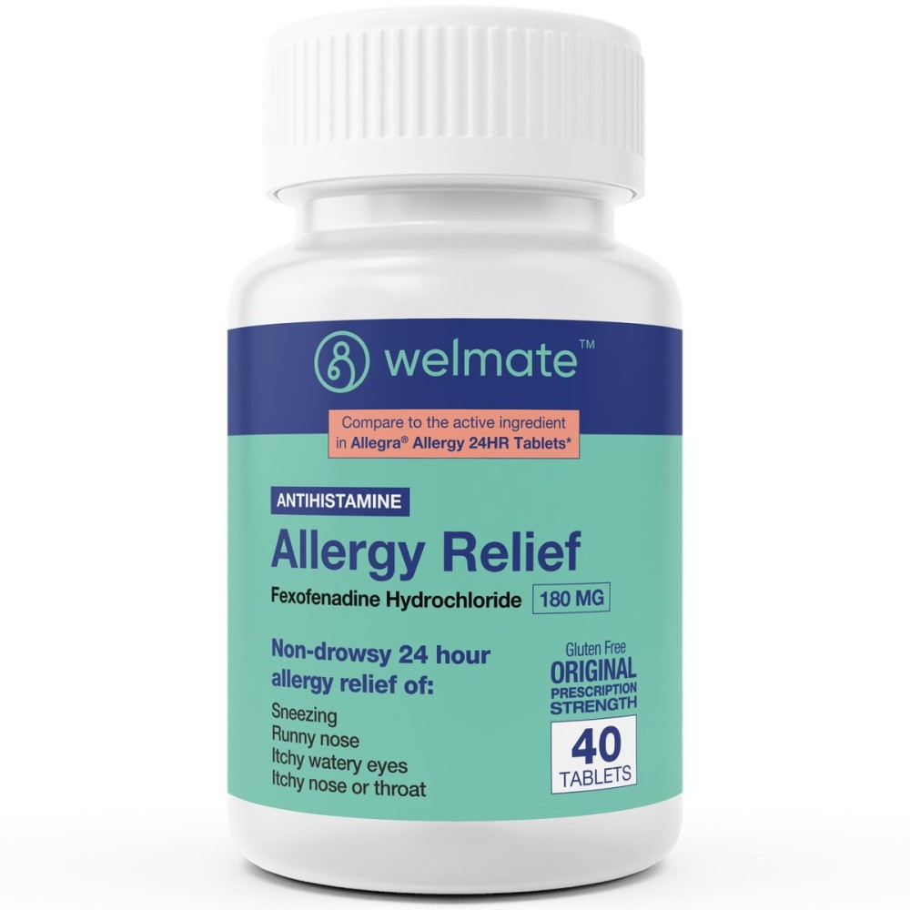 WELMATE - Allergy Relief - Fexofenadine HCl 180 mg - 24 Hour Non-Drowsy Antihistamine - Sneezing - Runny Nose - Itchy Eyes, Nose & Throat - 40 Count