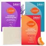 Lume Acidified Body Cleansing Bar - 24 Hour Odor Control - Removes Odor Better Than Soap - Moisturizing - No SLS or Parabens - OB/GYN Developed - 8.5 Ounce, 3 Pack (Tangerine, Lavender, & Unscented)