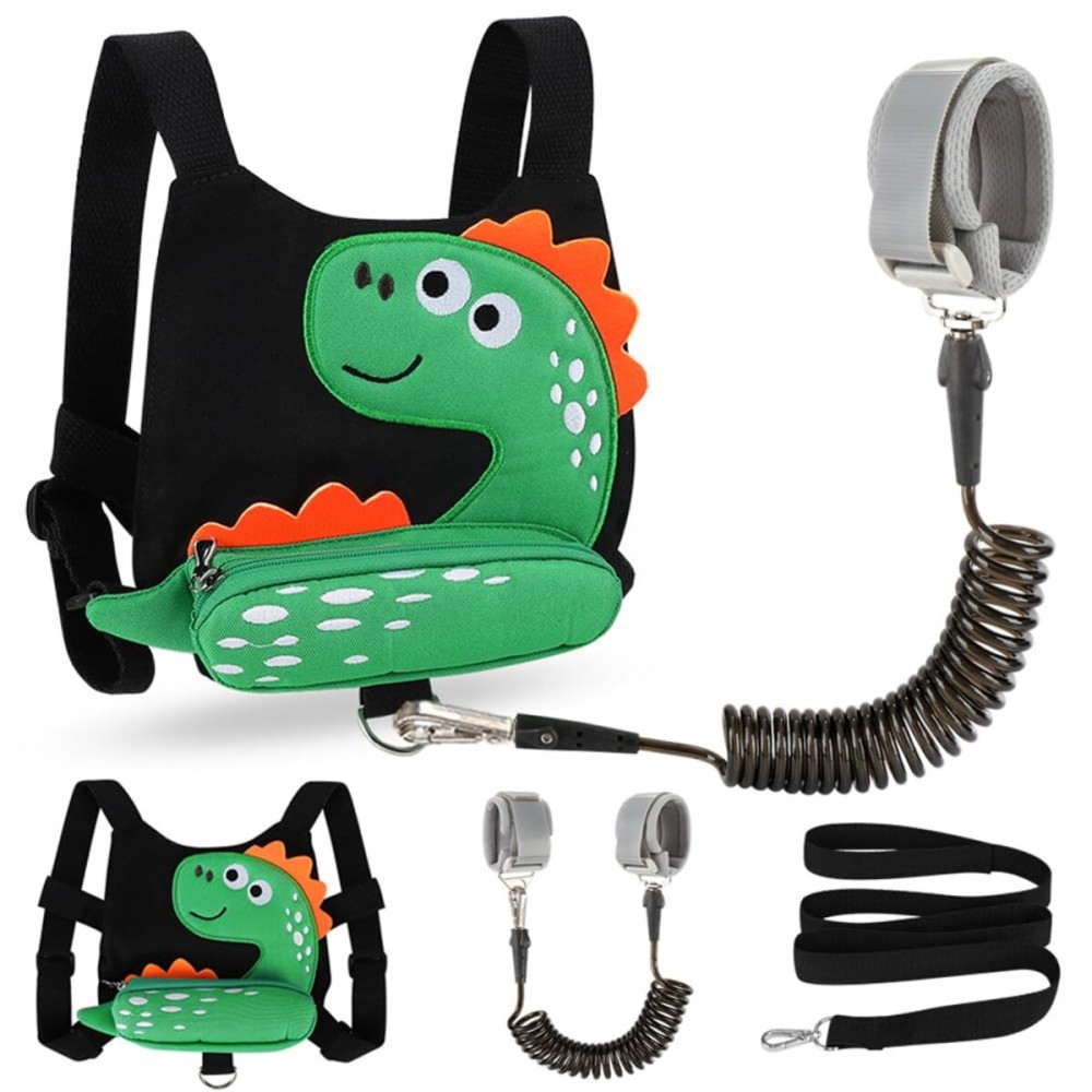 Accmor Toddler Harness Leash + Anti Lost Wrist Link, Cute Dinosaur Kids Leash Walking Harness, Baby Leashes for Toddlers, Child Harness Leash Wristband Assistant Strap Belt for Boys Girls Outdoor
