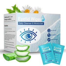 30PCS Eyelid Cleansing Wipes for Itchy & Dry Eyes, Saline Based Eye Wet Wipe with Tea Tree Oil, Daily Eye Cloths for Styes & Blepharitis, Moisture & Soothes Cleansing Wipes For Sensitive Eyes