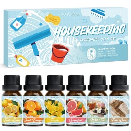 Soulorigin Housekeeping Fragrance Oils Set, Essential Oil Gift Set for Diffuser, Clean Scent Diffuser Oil, Use with Wool Dryer Balls - Lemon, Sweet Orange, White Tea, Fresh Linen, Freesia, Grapefruit