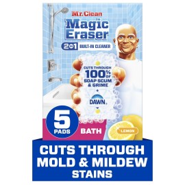 Mr. Clean Magic Eraser Sponge, Bathroom Cleaner, Soap Scum Shower & Tub Cleaner, 2 in 1 Bath, 5ct