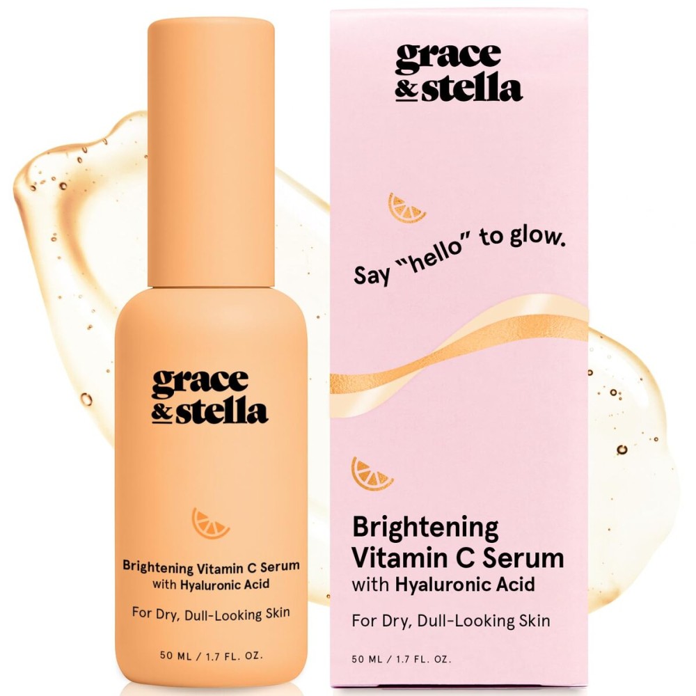 grace & stella Vitamin C Serum for Face (50ml /1.7 fl oz)- Brightening Vitamin C for Face with Hyaluronic Acid Serum To Reduce Dullness & Dark Spots - Vegan Skincare