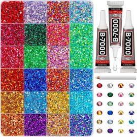31000Pcs Rhinestones for Bedazzling, 3mm Bedazzler Kit with Flatback Rhinestones for Clothes Crafting Crafts Nails Clothing, Flat Back Resin Rainbow Colorful Colored Crystal with B 7000 Glue Clear