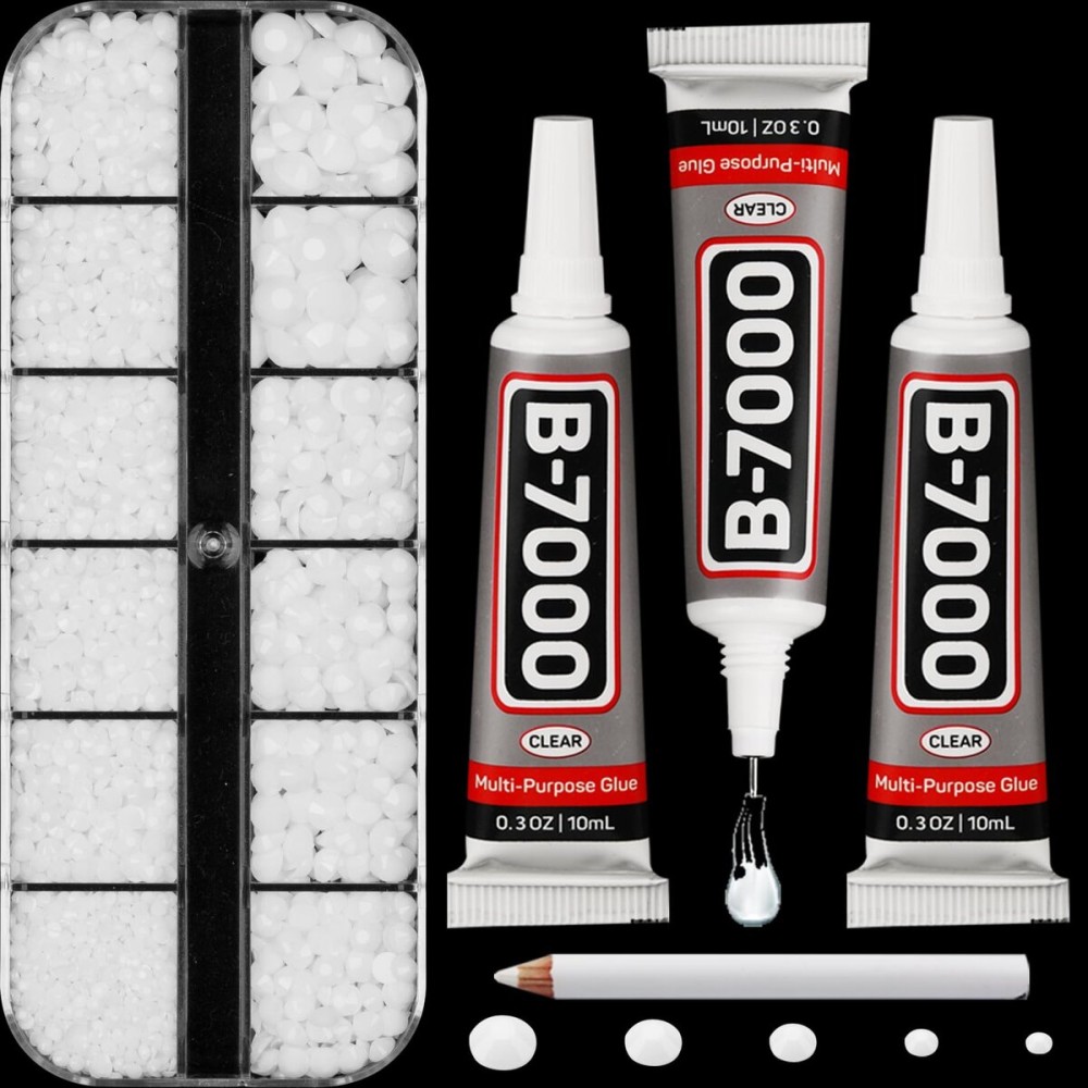 6500Pcs White Rhinestones for Bedazzling, Bedazzler Kit with Flatback Rhinestones for Clothes Crafting Crafts Nails, 2,3,4,5,6mm Flat Back Resin Crystal Bedazzling Kit with B 7000 Glue Clear