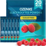 OZENKE Electrolytes Powder Packets, Hydration Packets, Electrolytes Sugar Free, Portable Electrolyte Drink Mix for Rapid Hydration, No Sugar & Low Sodium | 0 Calorie | Raspberry Flavor | 20 Sticks