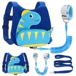 Accmor Toddler Harness with Leash, Cute Dinosaur Kids Harness + Anti Lost Wrist Link, Mini Child Harness Leash Wristband Strap Belt Protector for Baby Boys Girls to Outdoor Travel (Blue)