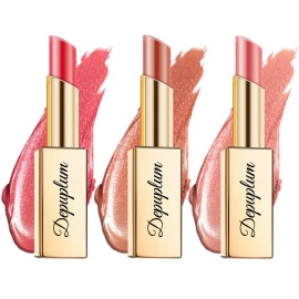 Depuplum Red Brown Nude Lipstick Set for Women Shimmer Tinted Lip Balm Hydrating Moisturizing Lip Gloss Cruelty Free Lip Makeup, DM108/111/118