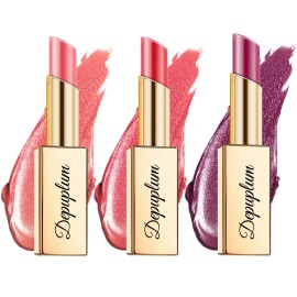 Depuplum Nude Red Pink Lipstick Set for Women Shimmer Tinted Lip Balm Hydrating Moisturizing Lip Gloss Cruelty Free Lip Makeup, DM107/108/109