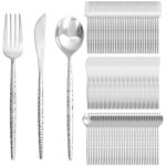 Supernal 360Pcs Silver Plastic Silverware,Disposable Silverware Heavy Duty,Hammered Disposable Cutlery,Plastic Utensils Set Include 120 Knives,120 Forks and 120 Spoons for Wedding,Party&Halloween