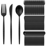 Supernal 360Pcs Black Plastic Silverware Heavy Duty Disposable Cutlery with Hammered Design,Black Utensils Set Include 120 Knives,120 Forks and 120 Spoons Suitable for Party,Anniversary&Halloween