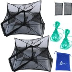 Drasry Black Fishing Bait Trap Foldable Fish Net for Minnow Crab Crayfish Crawdad Shrimp Trap Cast Net Dip Cage Collapsible Easy Use 4 6 Hole Fishing Accessories 2PCS (Black-4 Holes)