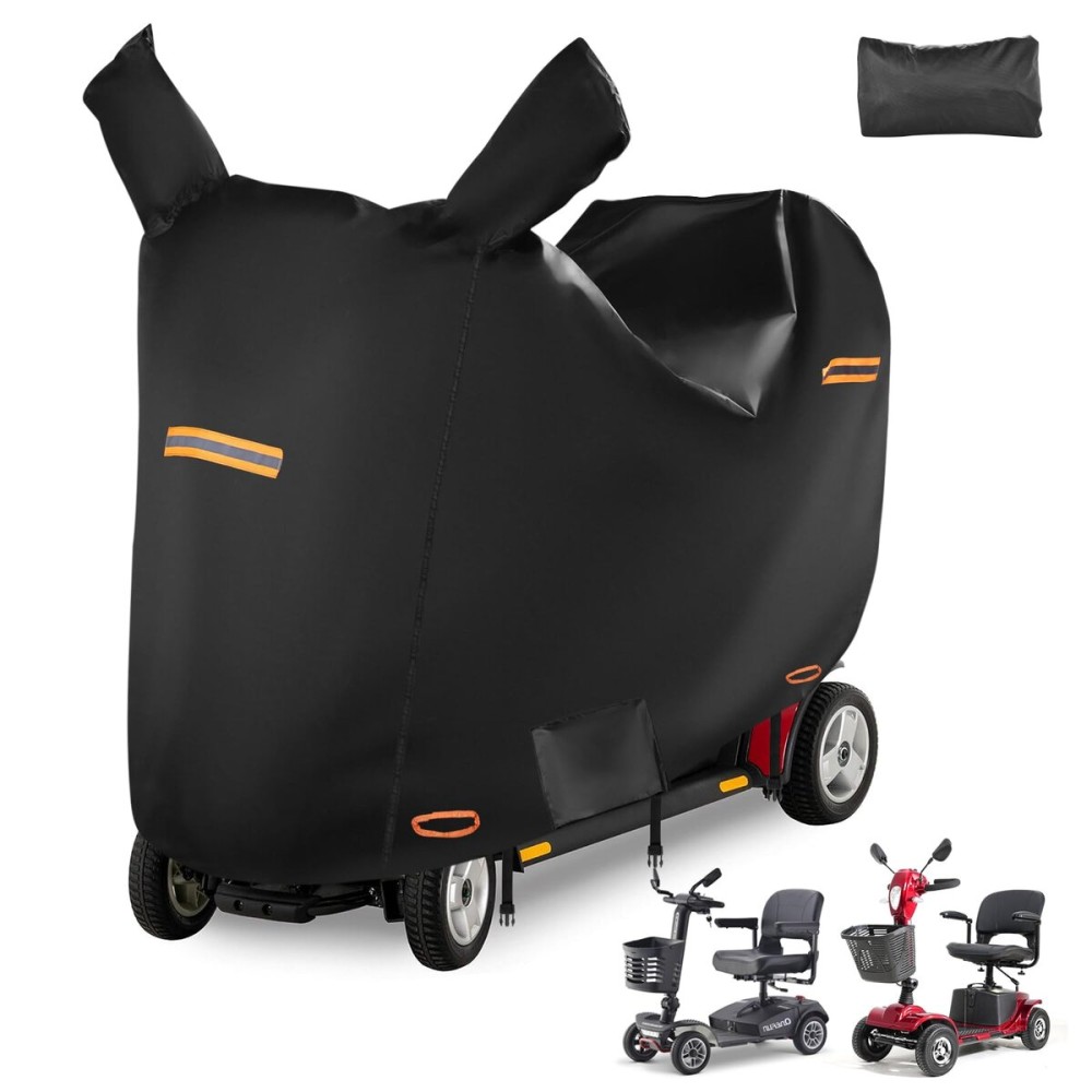 Mobility Scooter Cover Waterproof Outdoor with 4 Reflective Strips & 2 Mirror Pockets,Electric Scooter Cover with 3 Windproof Buckles & Air Vents,Universal Fit XL - 57x27x39