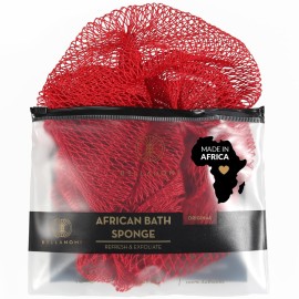 Bellanomi African Exfoliating Net Sponge, Authentic, Ethically sourced from Nigeria, 45 inches Long, Back Scrubber for Daily use (Red)