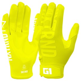 Nxtrnd G1 Youth Football Gloves, Kids Sticky Receiver Gloves (Neon Yellow, Youth Large)