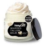 HolyCow Beef Tallow For Skin - Whipped Tallow Balm with Organic Jojoba Oil, Grass Fed Beef Tallow Face Moisturizer for Eczema, Baby, Lip Balm - Lotion For Extremely Dry Skin (Vanilla Bean)