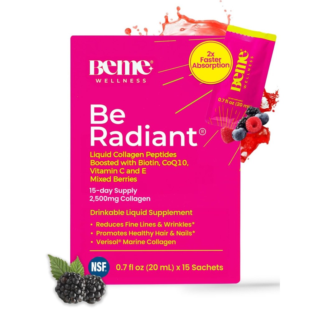 BeMe Liquid Collagen for Women - 2500mg Verisol Collagen Liquid with Biotin, CoQ10 & Vitamin C - Clinically Proven Collagen Peptides for Hair, Skin & Nails - 15 Mixed Berry Sachets