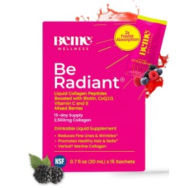 BeMe Liquid Collagen for Women - 2500mg Verisol Collagen Liquid with Biotin, CoQ10 & Vitamin C - Clinically Proven Collagen Peptides for Hair, Skin & Nails - 15 Mixed Berry Sachets