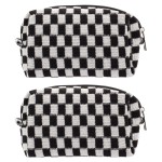 PAZIMIIK Checkered Makeup Bag for Purse Portable Zipper Make Up Pouch Small Cosmetic Case for Travel Accessories (2PCS Black)