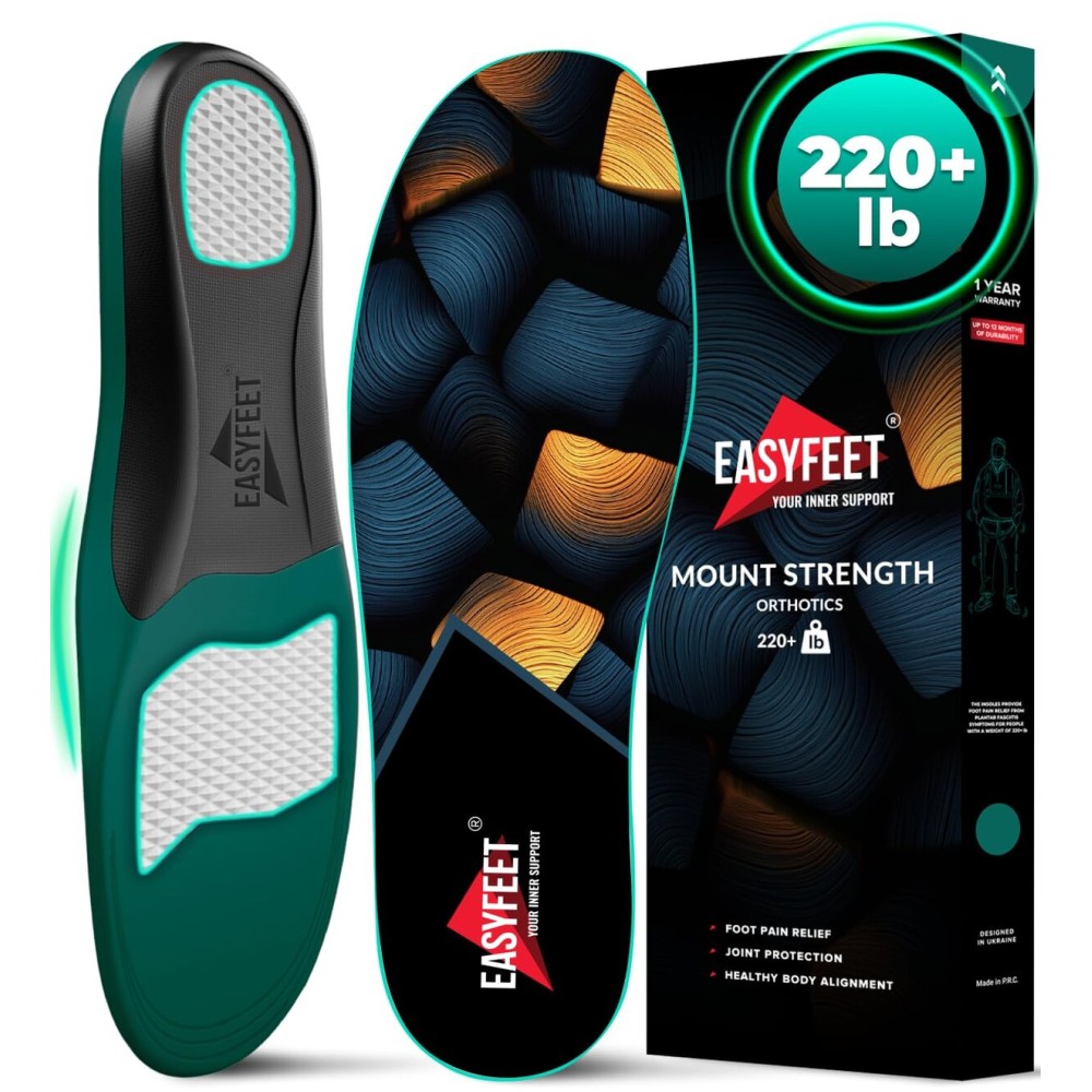 220+ lbs Plantar Fasciitis High Arch Support Insoles Men Women - Flat Feet Orthotic Inserts Standing All Day - Work Boot Shoe Insoles - Shoe Sole Flat Foot Heavy Men