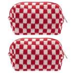 PAZIMIIK Checkered Makeup Bag for Purse Portable Zipper Make Up Pouch Small Cosmetic Case for Travel Accessories (2PCS Red)