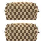 PAZIMIIK Checkered Makeup Bag for Purse Portable Zipper Make Up Pouch Small Cosmetic Case for Travel Accessories (2PCS Coffee)