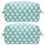 PAZIMIIK Checkered Makeup Bag for Purse Portable Zipper Make Up Pouch Small Cosmetic Case for Travel Accessories (2PCS Arctic Blue)