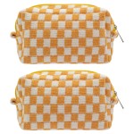 PAZIMIIK Checkered Makeup Bag for Purse Portable Zipper Make Up Pouch Small Cosmetic Case for Travel Accessories (2PCS Orange)