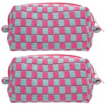 PAZIMIIK Checkered Makeup Bag for Purse Portable Zipper Make Up Pouch Small Cosmetic Case for Travel Accessories (2PCS Magenta Green)