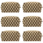 PAZIMIIK Checkered Makeup Bag for Purse Portable Zipper Make Up Pouch Small Cosmetic Case for Travel Accessories (6PCS Coffee)