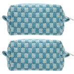 PAZIMIIK Checkered Makeup Bag for Purse Portable Zipper Make Up Pouch Small Cosmetic Case for Travel Accessories (2PCS Lake Blue)