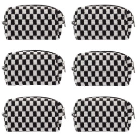 PAZIMIIK Checkered Makeup Bag for Purse Portable Zipper Make Up Pouch Small Cosmetic Case for Travel Accessories (6PCS Black)