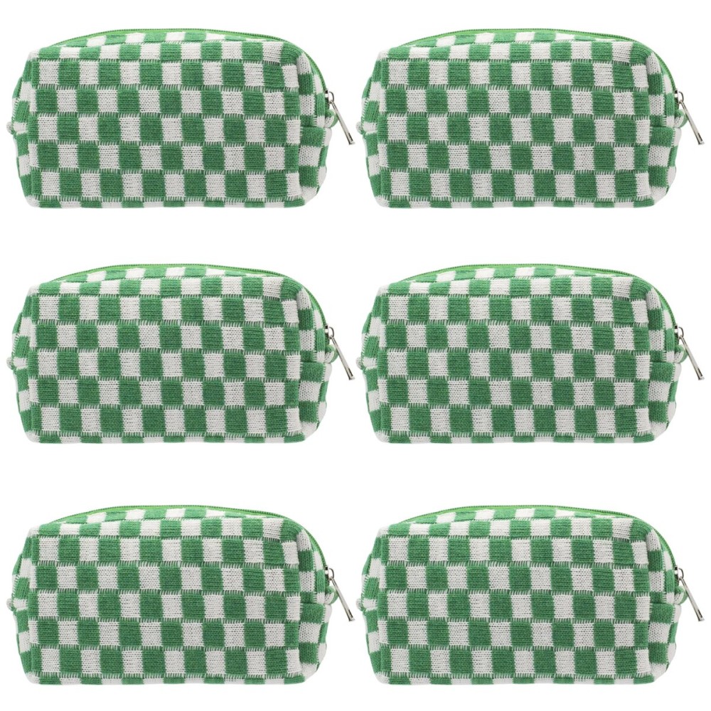 PAZIMIIK Checkered Makeup Bag for Purse Portable Zipper Make Up Pouch Small Cosmetic Case for Travel Accessories (6PCS Green)