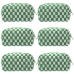 PAZIMIIK Checkered Makeup Bag for Purse Portable Zipper Make Up Pouch Small Cosmetic Case for Travel Accessories (6PCS Green)