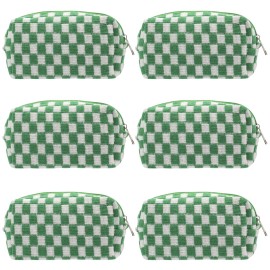 PAZIMIIK Checkered Makeup Bag for Purse Portable Zipper Make Up Pouch Small Cosmetic Case for Travel Accessories (6PCS Green)