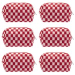 PAZIMIIK Checkered Makeup Bag for Purse Portable Zipper Make Up Pouch Small Cosmetic Case for Travel Accessories (6PCS Red)
