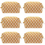 PAZIMIIK Checkered Makeup Bag for Purse Portable Zipper Make Up Pouch Small Cosmetic Case for Travel Accessories (6PCS Orange)