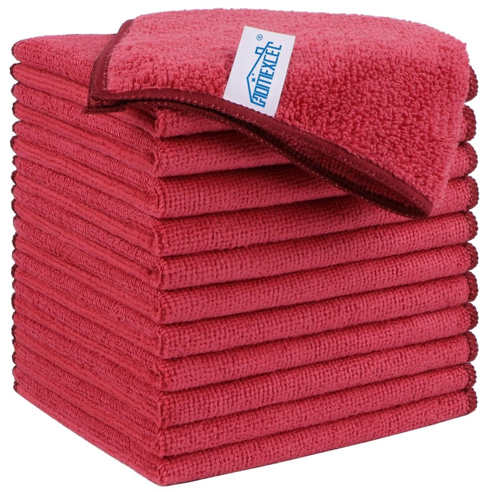 HOMEXCEL Red Microfiber Cleaning Cloth, 12 Pack Premium Microfiber Towels for Cars, Lint Free, Scratch-Free, Highly Absorbent, Reusable Cleaning Rags for Car, Household, Kitchen, Window, 11.5X11.5