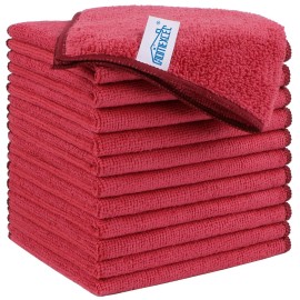 HOMEXCEL Red Microfiber Cleaning Cloth, 12 Pack Premium Microfiber Towels for Cars, Lint Free, Scratch-Free, Highly Absorbent, Reusable Cleaning Rags for Car, Household, Kitchen, Window, 11.5X11.5