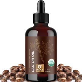 Organic Castor Oil Glass Bottle - 100% Pure Castor Oil Organic Cold Pressed Unrefined Glass Bottle - Extra Virgin Non GMO Hexane Free Cruelty Free Dermatologist Tested and USDA Certified (4 Fl Oz)