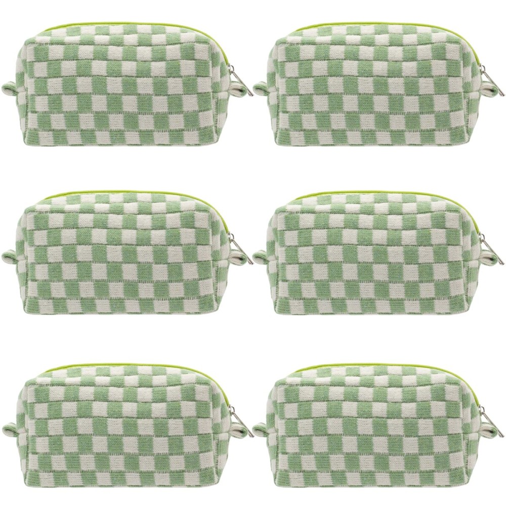 PAZIMIIK Checkered Makeup Bag for Purse Portable Zipper Make Up Pouch Small Cosmetic Case for Travel Accessories (6PCS Light Green)