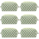 PAZIMIIK Checkered Makeup Bag for Purse Portable Zipper Make Up Pouch Small Cosmetic Case for Travel Accessories (6PCS Light Green)
