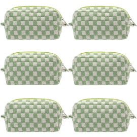 PAZIMIIK Checkered Makeup Bag for Purse Portable Zipper Make Up Pouch Small Cosmetic Case for Travel Accessories (6PCS Light Green)