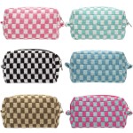 PAZIMIIK Checkered Makeup Bag for Purse Portable Zipper Make Up Pouch Small Cosmetic Case for Travel Accessories (6PCS Mix Color)