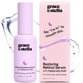 grace & stella Retinol Serum for Face with Hyaluronic Acid (50ml/1.7 fl oz) - Restoring Retinol Hyaluronic Acid Serum for Face to Reduce Fine Lines & Wrinkles - Acido Hialuronico - Vegan Skincare