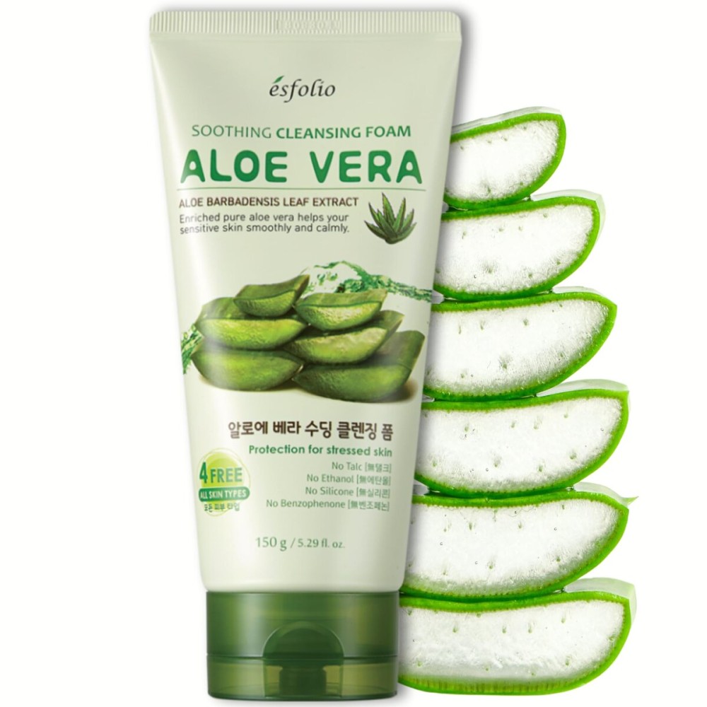 esfolio Aloe Vera Soothing Cleansing Foam - Gentle Hydrating Face Wash for Sensitive Skin, Moisturizing Facial Cleanser (5.29oz -150g)